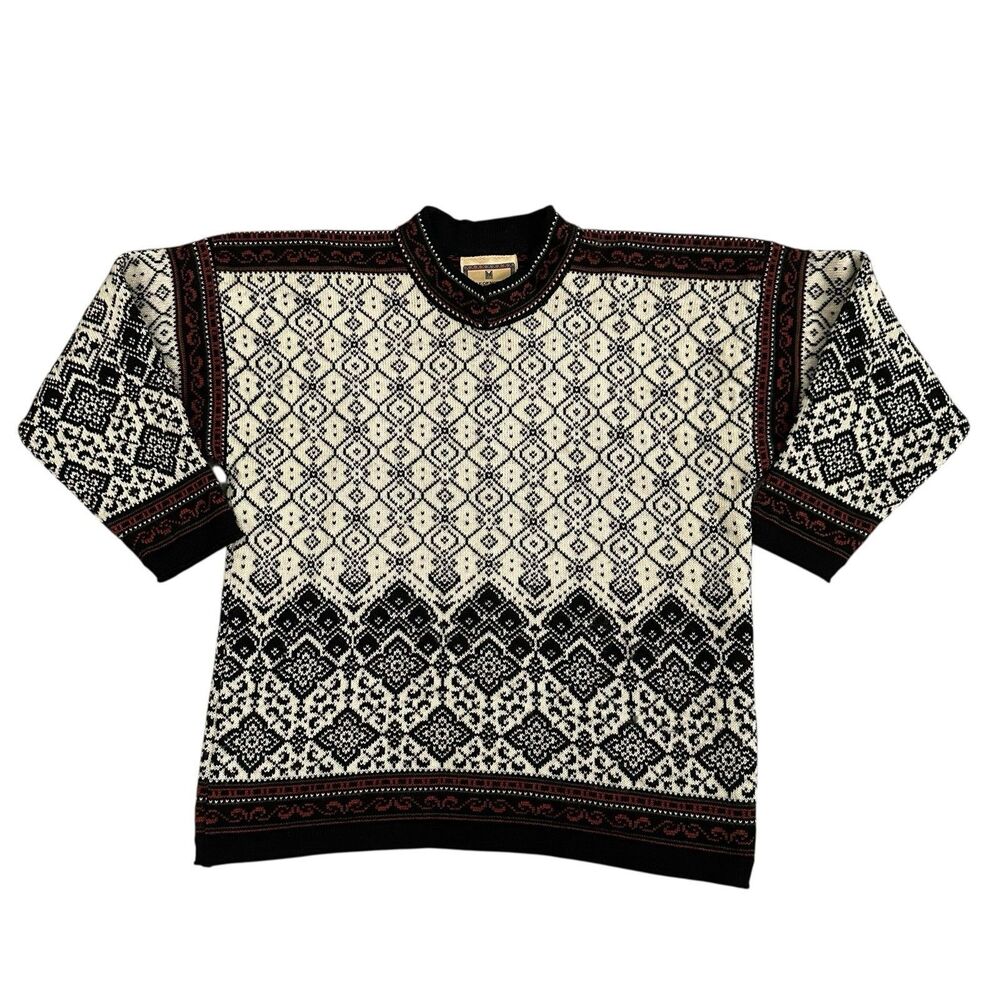 Dale of Norway Mens S Wool Nordic Fair Isle Sweater Multi Color Mock Neck Vtg